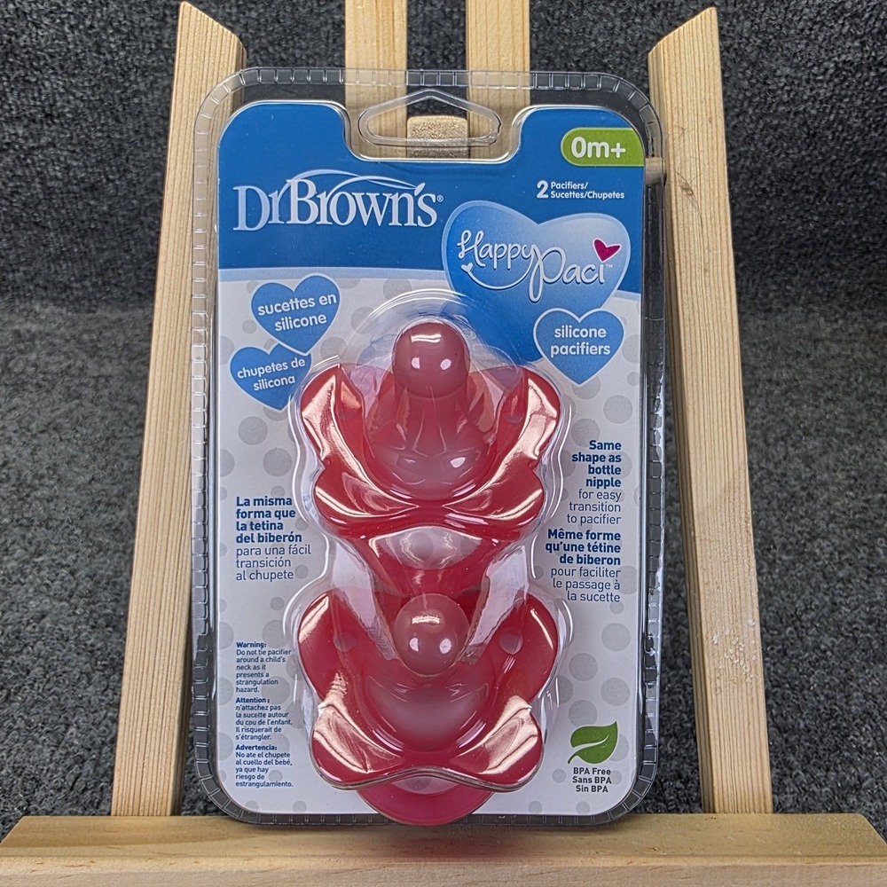 Dr. Brown's HappyPaci Silicone Pacifiers Pink  0m+ Set Of 2 New & Sealed!